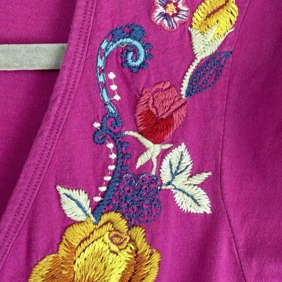 Johnny Was JWLA Women Pink Purple Dress size M Embroidered Floral Tunic Top - Picture 7 of 11